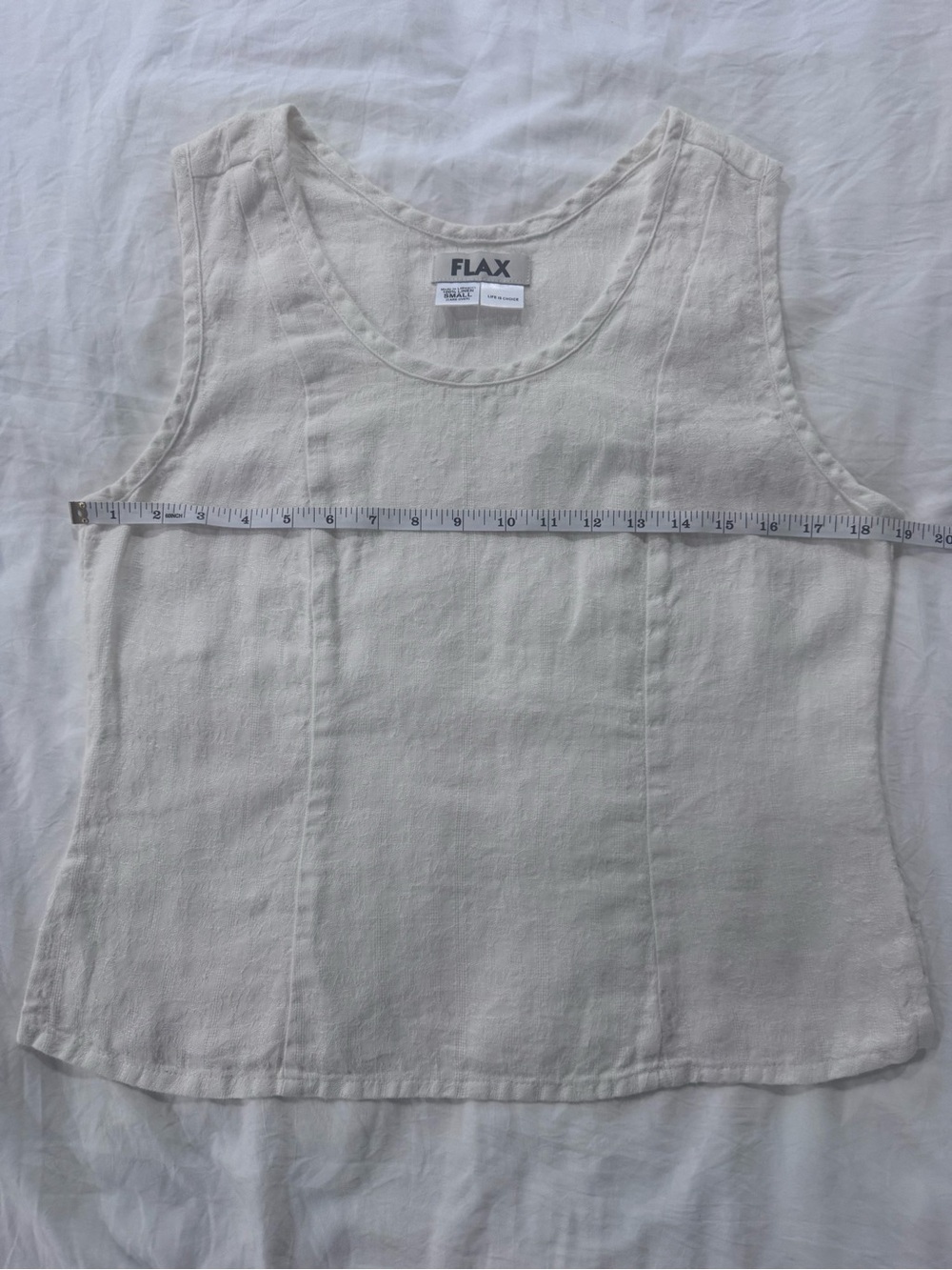 FLAX 100% Linen White Scoop Neck Tank Top Shell Small Lagenlook Coastal - Picture 8 of 8